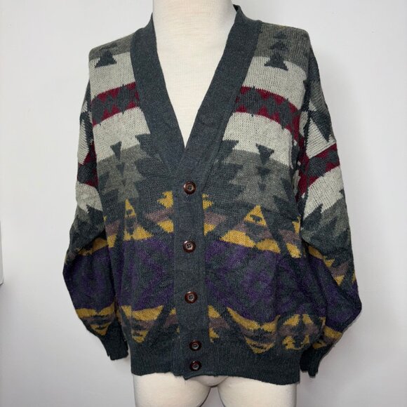 Urban Renewal Knit Cardigan Sweater Aztec Southwester Size L/XL Wool Blend Italy - Picture 1 of 16
